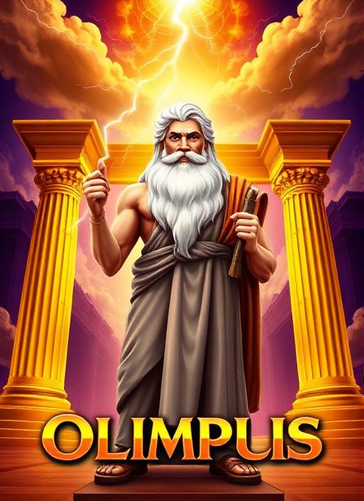 Gates of Olympus slot game cover with Zeus, Greek temple, lightning and golden clouds